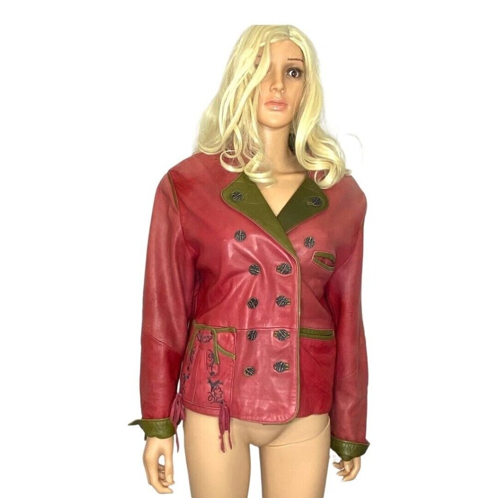 Vintage 90"s LS Sound Original Leather Jacket Rose Pink 41” Chest M/L Size 38 - Picture 1 of 12